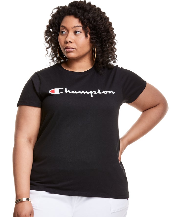 Champion Plus Classic Script Logo Kadın Tişört Siyah ( VDJTEP931 )